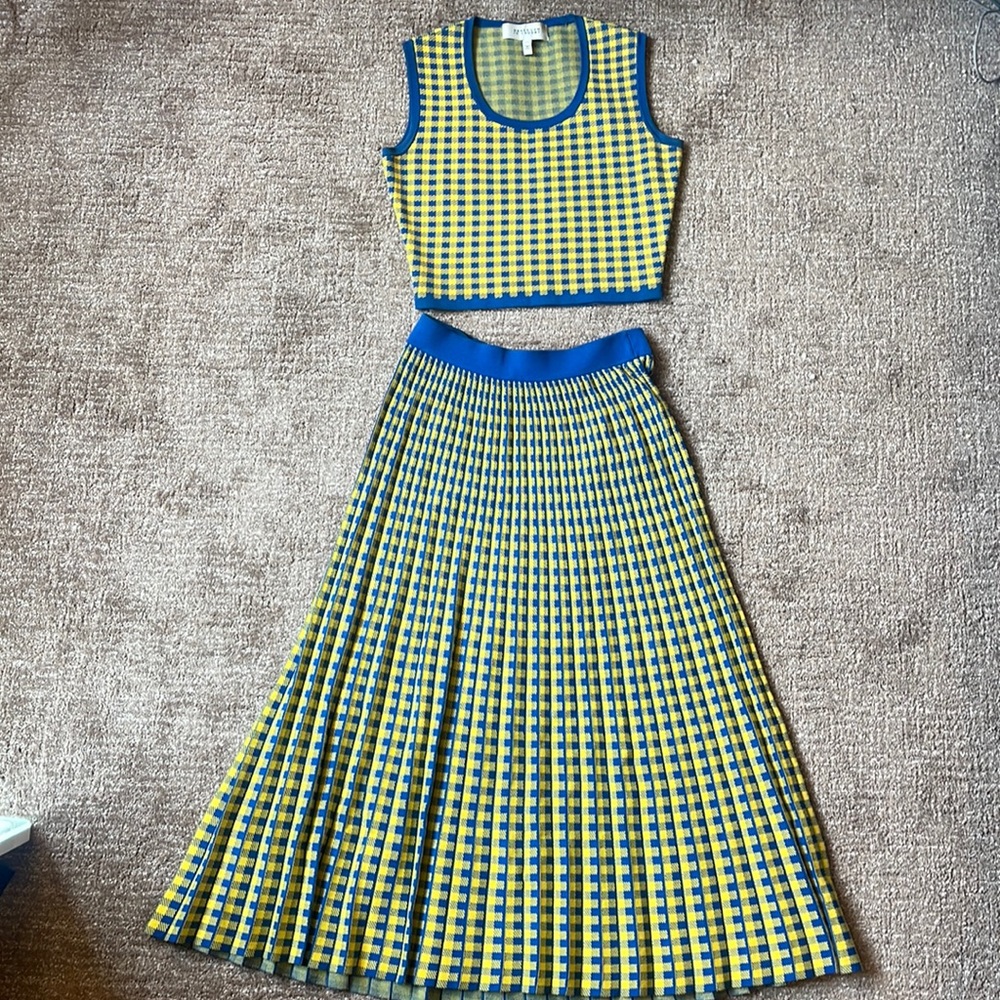 Derek Lam 10 Crosby Pleated Gingham Midi Skirt Set - Picture 12 of 14